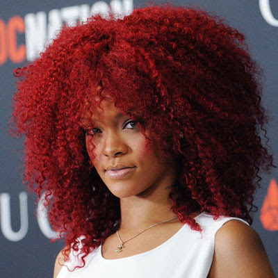 rihanna afro red. Rihanna sporting new red afro