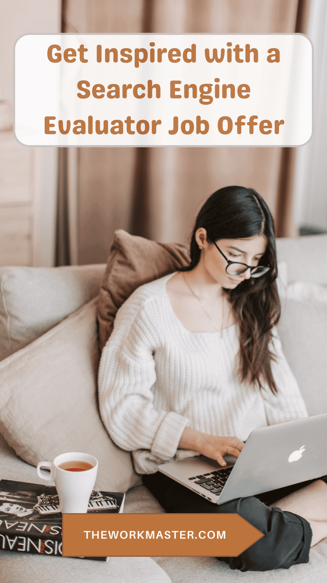 a woman working on a laptop at a search engine evaluator job