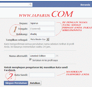 Ganti Nama Facebook yang udah limit