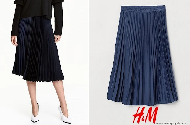 Crown Princess Victoria wore H&M Navy Pleated Skirt