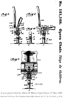 Opera Chair Drawing, 6-year patent filed by Albert B. Milner, Canal Dover, 27 May 1909. Retrieved 2023 from The Canadian Patent Office Record, Vol. 37, No. 10 (1909) , p. 2654.