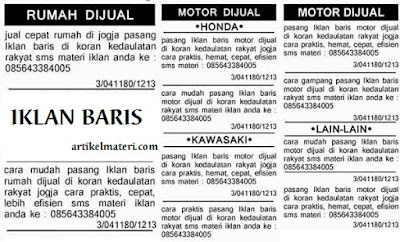 pengertian dan ciri-ciri Iklan Baris