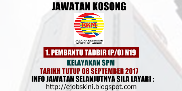 Jawatan Kosong Terkini di JKN Selangor - 08 September 2017
