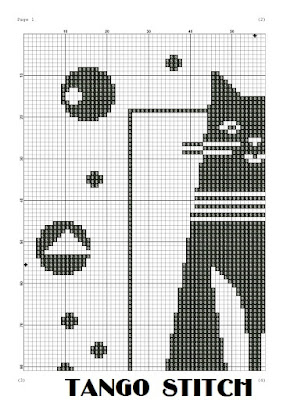 Geometric cat black and white cross stitch pattern - Tango Stitch