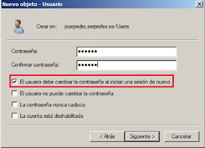 Nuevo objeto - Usuario deba cambiar la contraseña Windows