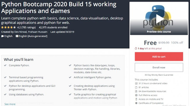 [100% Off] Python Bootcamp 2020 Build 15 working Applications and Games| Worth 199,99$