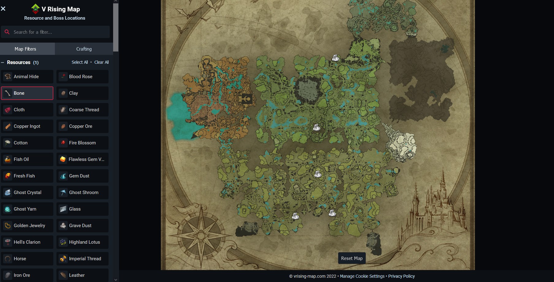 Map interactive V Rising, where to find the complete map of the game?
