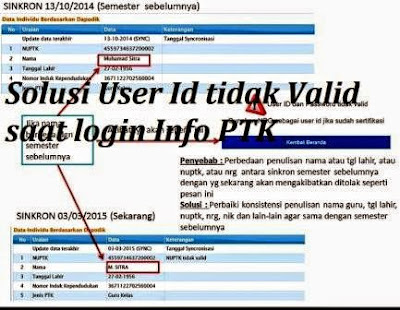 gambar login cek info PTK tidak valid