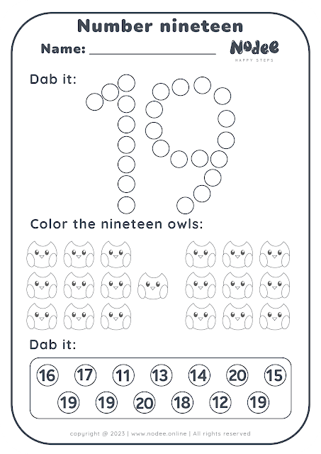 Math Activities Worksheets Number Nineteen Numbers 1 - 20 for Kids