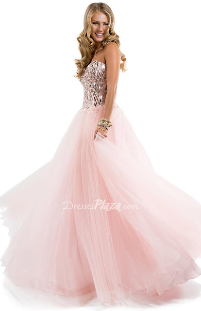 Strapless Sequined Pink Ball Gown Prom Dress with Lace-up Back