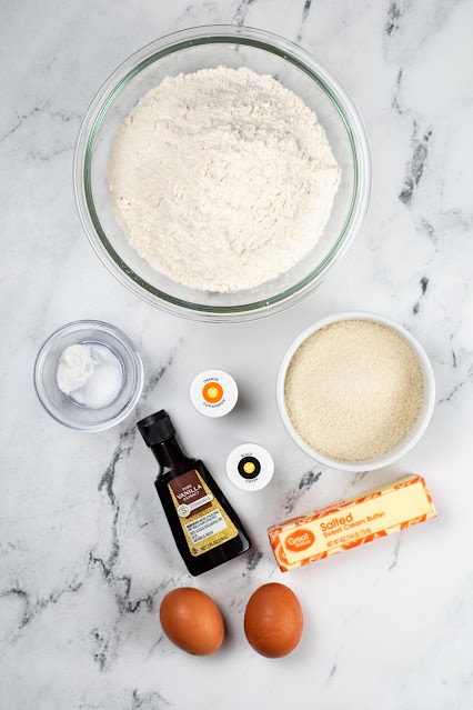 recipe ingredients displayed on gray and white marble background.