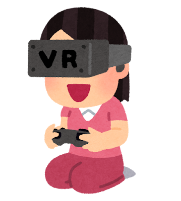 VRゲームをプレイする人のイラスト（女性・ゲームパッド）