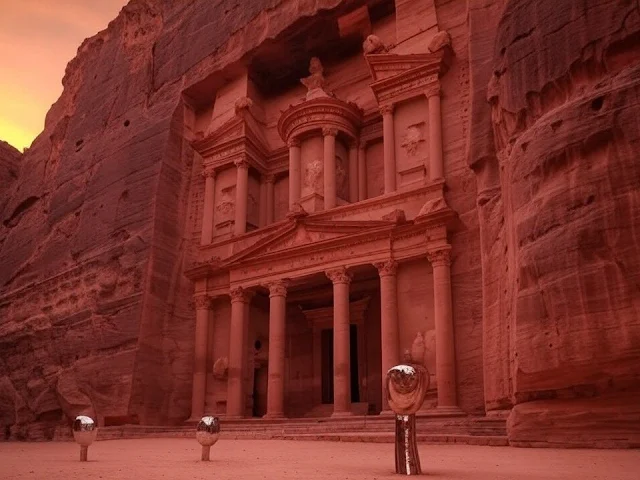 A view of Petra’s Treasury, showcasing ancient Nabataean architecture carved into red sandstone