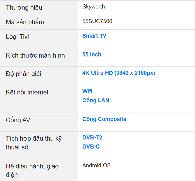 Smart Tivi 4K 55 inch Skyworth 55SUC7500 Android TV