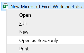 Screenshot of a Microsoft Excel Worksheet right click with an 'Open as Read-only' option