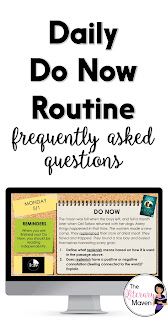 Find answers to questions about my daily do now routine, which builds and reinforces a variety of reading and writing ELA skills.