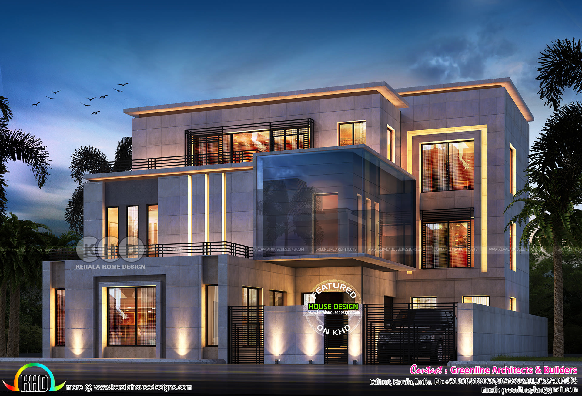  7  bedroom  contemporary home  design plan  Kerala home  