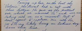 Detail of letter text about "Vic" the cat