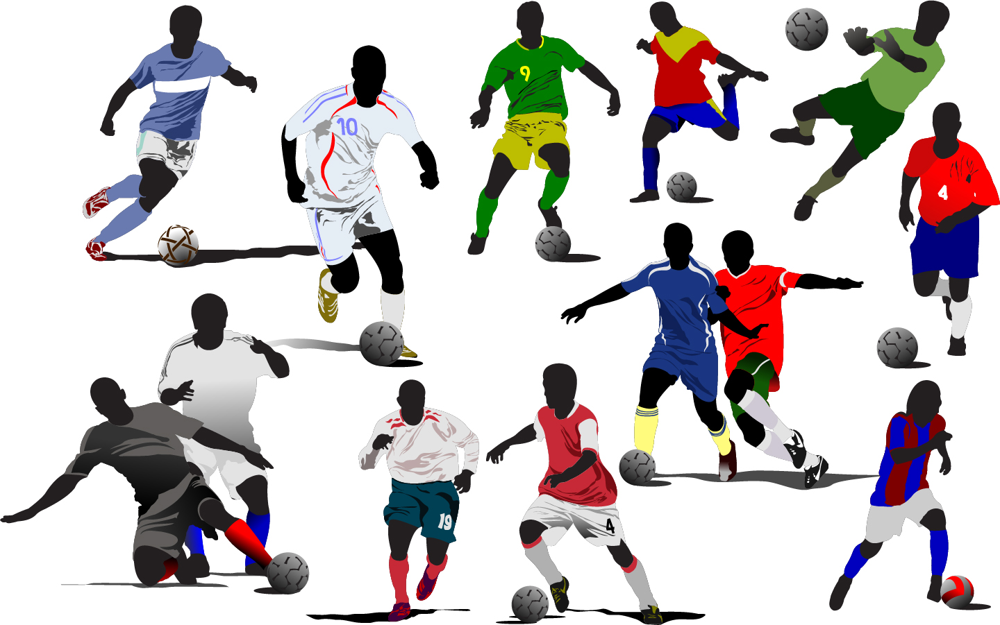 Free Vector がらくた素材庫 プレーするサッカー選手のシルエット Soccer Shooting Sports Silhouette イラスト素材