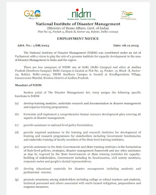 NIDM Recruitment 2023 Notification for 12 Posts
