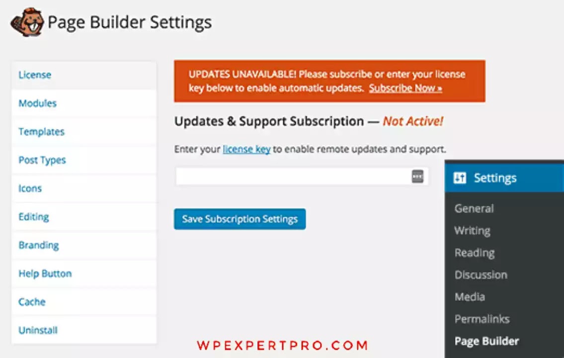 Page builder settings