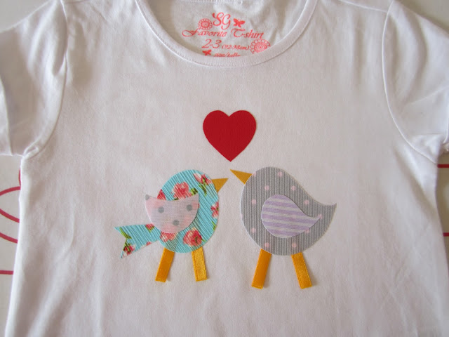 mis nancys, mis peques y yo, tutorial aplique en camiseta, birds in love, piezas planchadas