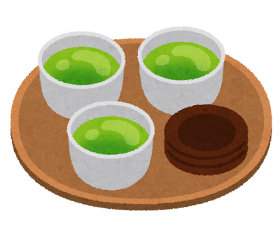 お盆に乗ったお茶のイラスト