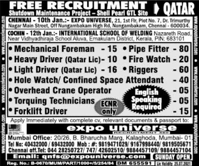 Shell Pearl GTL Site Jobs for Qatar - Free Recruitment