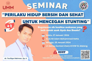 Tema pencegahan stunting dengan PHBS dijadikan seminar sebagai pengabdian kepada masyarakat oleh mahasiswa FK UMM