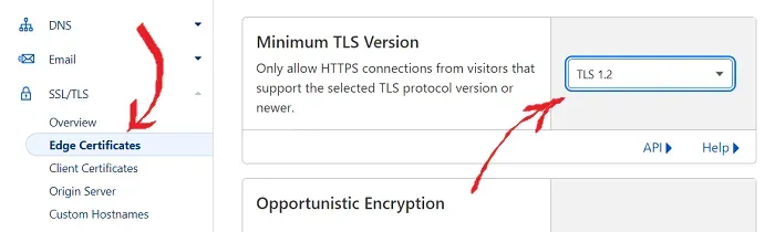 CloudFlare Minimum TLS Version Settings