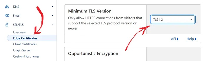 CloudFlare Minimum TLS Version Settings