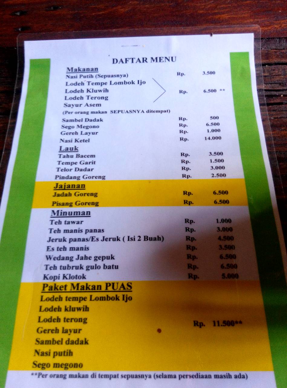 Daftar Menu Makanan  Dan Minuman Kopi Klotok Jogja WARUNG  