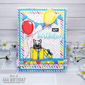 Sunny Studio Stamps: Birthday Balloons Santa's Helpers Customer Card by Ana Anderson