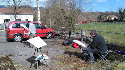 Pintando en Sevares, Piloña. Grupo Ultramar Acuarelistas