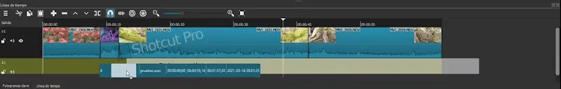 Movemos el clip de la grabacion a la linea de tiempo de shotcut para editarlo y aplicarles los filtros de audio que requiera