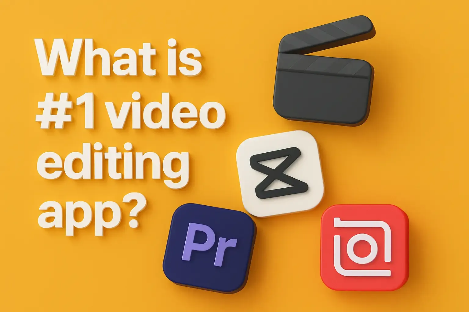 What is the #1 video editing app?' with app icons of CapCut, Adobe Premiere Pro, and InShot on an orange background – ideal for blog or article about best video editing apps in 2025