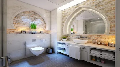 A well decorated cozy bathroom in luxury home