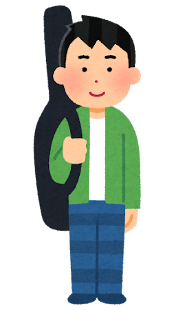 ギターを背負う人のイラスト（男性）