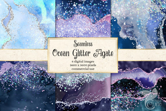 Ocean Glitter Agate Digital Paper
