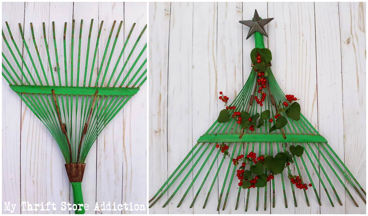 Repurposed Rake Head Christmas tree