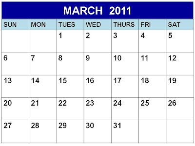 Blank March 2011 Calendar Printable Template