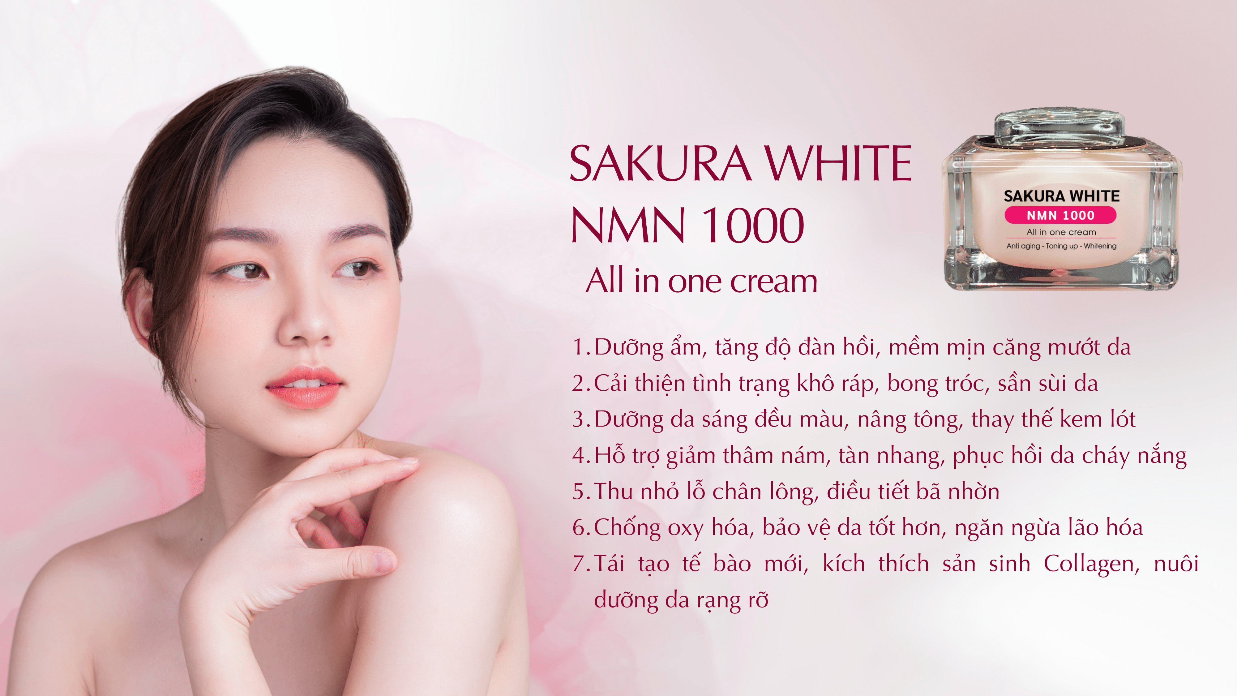 Kem Sakura White Nmn 1000 giúp dưỡng trắng, chống nắng