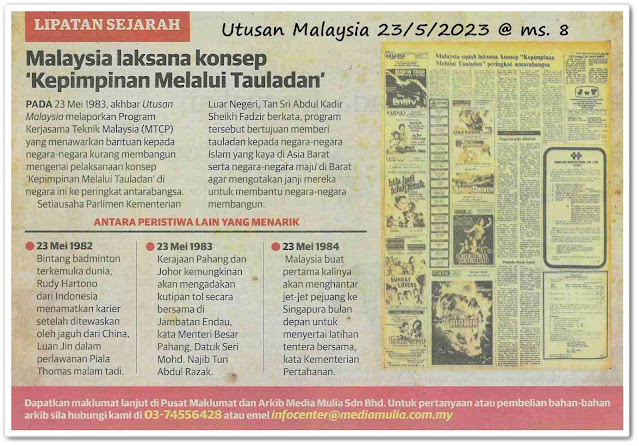 Lipatan sejarah 23 Mei - Keratan akhbar Utusan Malaysia 23 Mei 2023