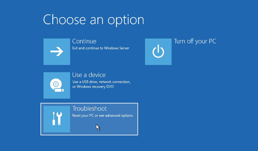 Choose an option - Troubleshoot