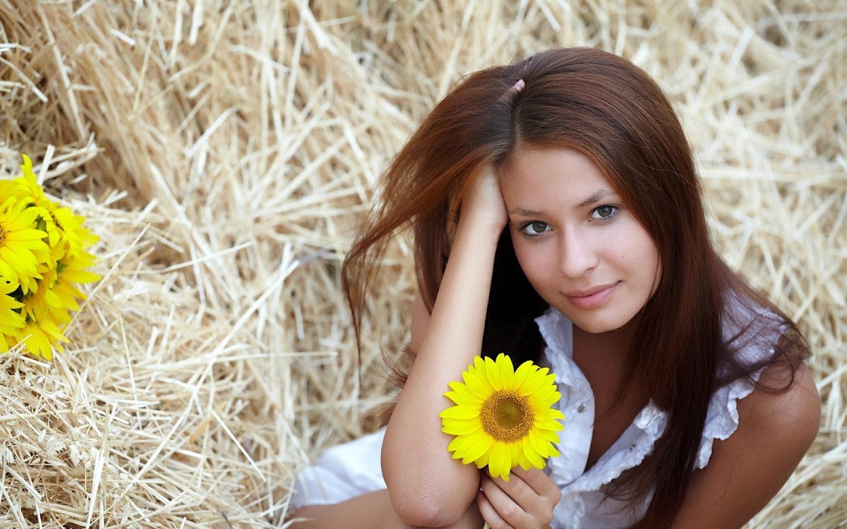 Girl with Flower Widescreen Wallpaper