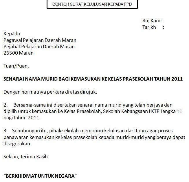 CIKGU EELA (IL) PRESCHOOLERS @ PCE: Contoh Surat-surat 