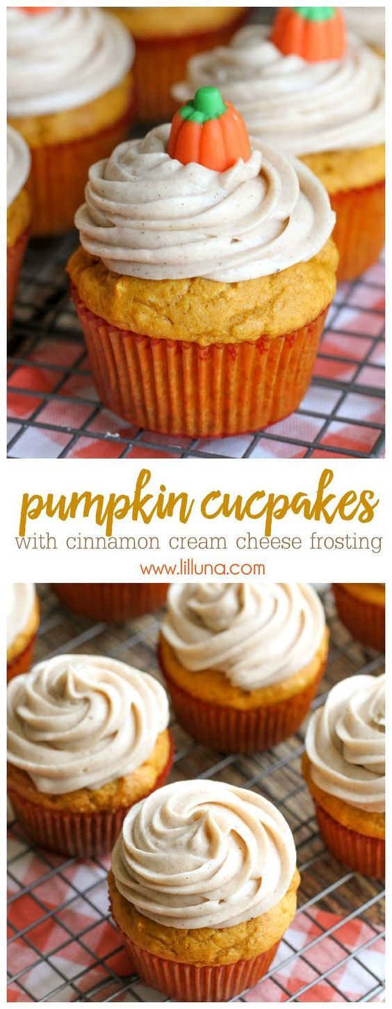 Delicious Pumpkin Cupcakes with Cinnamon Cream Cheese Frosting - the perfect…