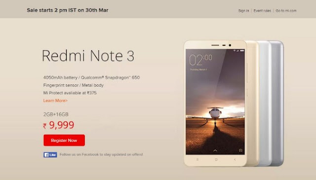 Xiaomi Redmi Note 3 Flash Sale di India