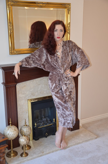 Studio Faro kimono twist robe sewing pattern sewing loungewear twist front dressing gown Tia Knight glitz crushed velvet fabric vintage style sewing & DIY fashion