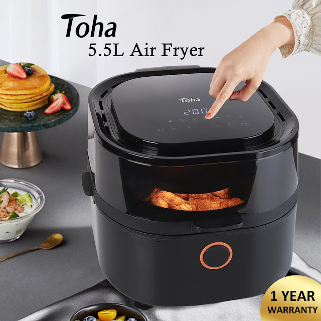 Toha Air Fryer 5.5L Multi-Function Oil-Free 1500W Led Display One Touch Control Large Capacity